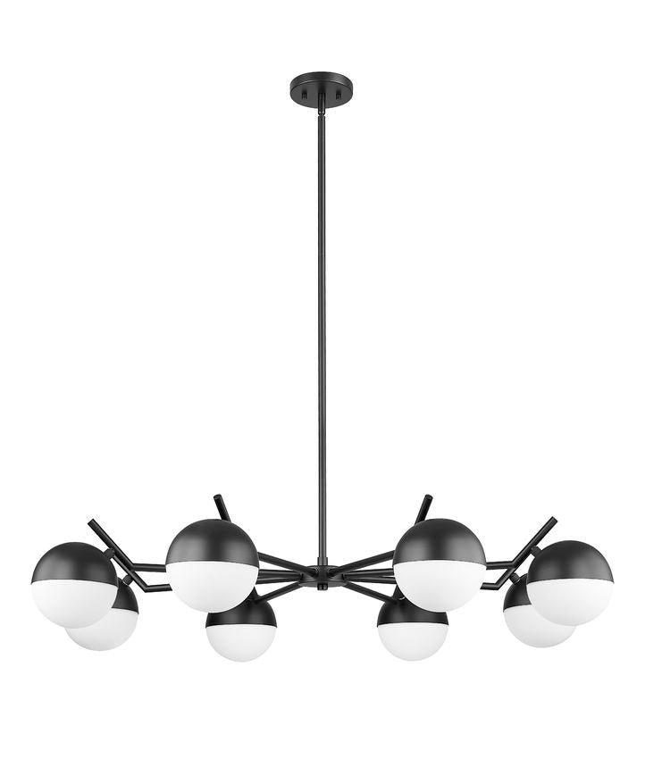 Z-Lite Realm Sphere 44" 8-Light Medium Base Matte Black Steel Matte Opal Glass Shade Chandelier