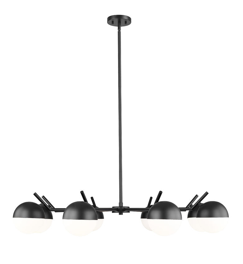 Z-Lite Realm Sphere 44" 8-Light Medium Base Matte Black Steel Matte Opal Glass Shade Chandelier