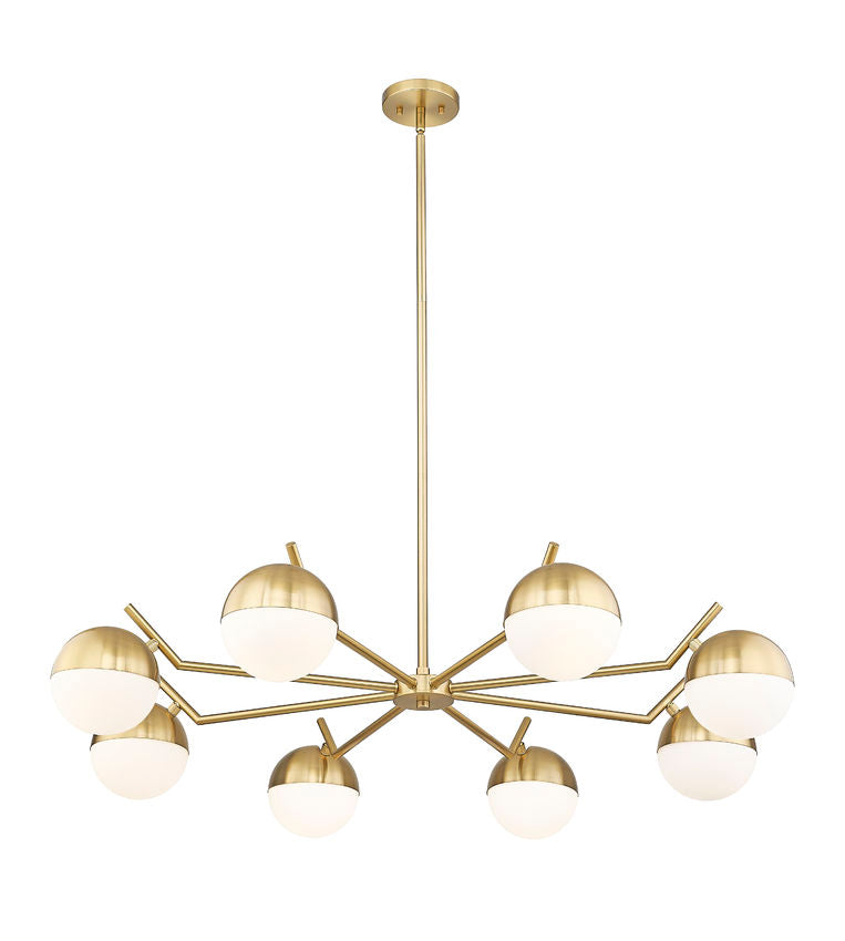 Z-Lite Realm Sphere 44" 8-Light Medium Base Modern Gold Steel Matte Opal Glass Shade Chandelier