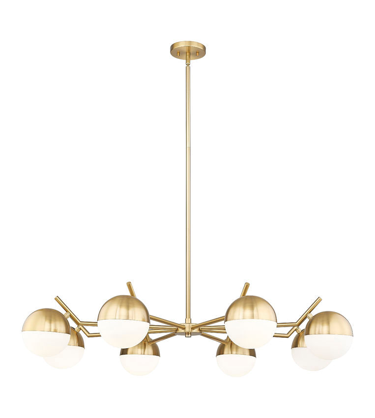 Z-Lite Realm Sphere 44" 8-Light Medium Base Modern Gold Steel Matte Opal Glass Shade Chandelier