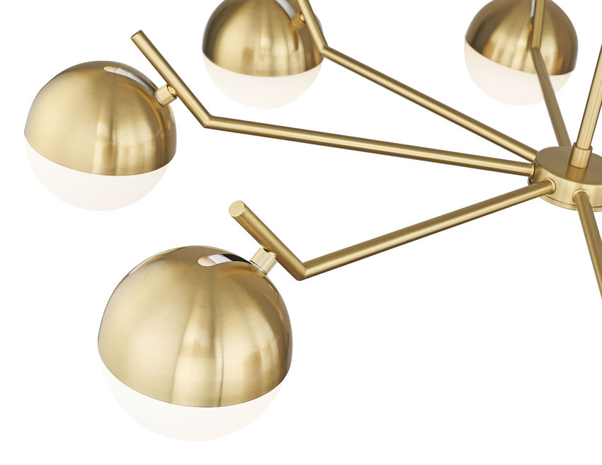 Z-Lite Realm Sphere 44" 8-Light Medium Base Modern Gold Steel Matte Opal Glass Shade Chandelier