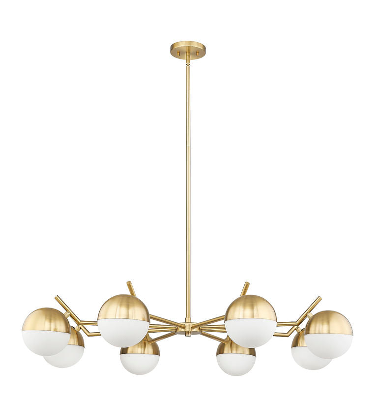 Z-Lite Realm Sphere 44" 8-Light Medium Base Modern Gold Steel Matte Opal Glass Shade Chandelier