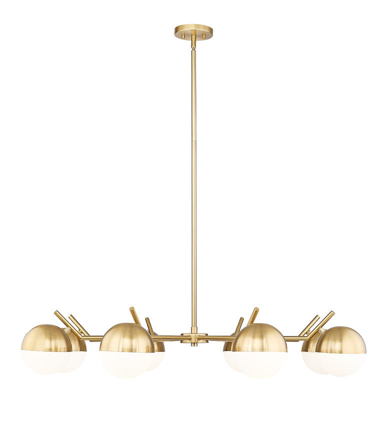 Z-Lite Realm Sphere 44" 8-Light Medium Base Modern Gold Steel Matte Opal Glass Shade Chandelier