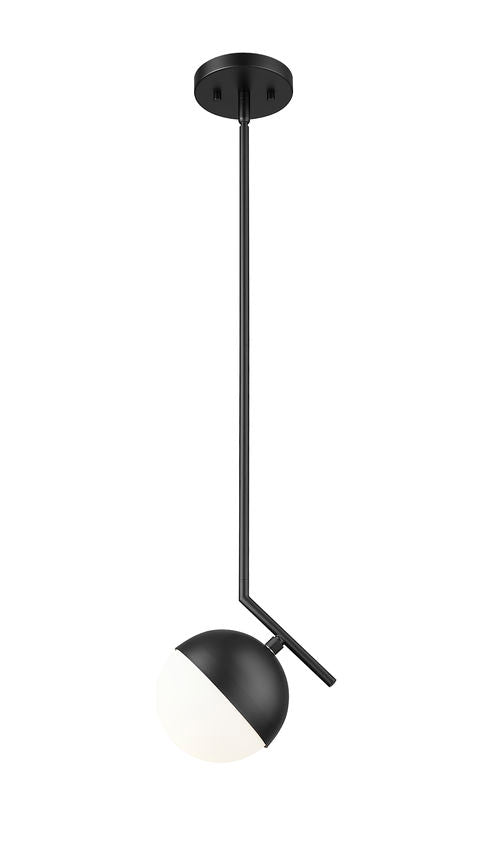 Z-Lite Realm Sphere 9" 1-Light Medium Base Matte Black Steel Matte Opal Glass Shade Pendant Lighting