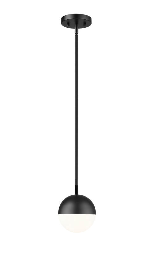 Z-Lite Realm Sphere 9" 1-Light Medium Base Matte Black Steel Matte Opal Glass Shade Pendant Lighting