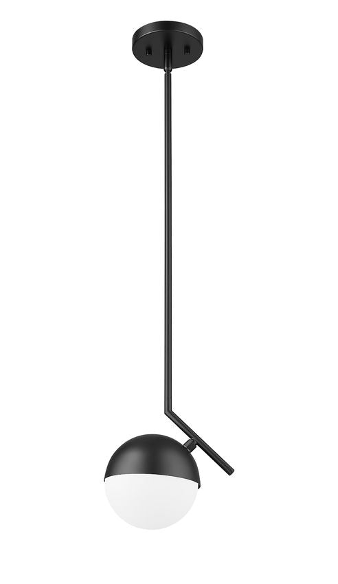 Z-Lite Realm Sphere 9" 1-Light Medium Base Matte Black Steel Matte Opal Glass Shade Pendant Lighting