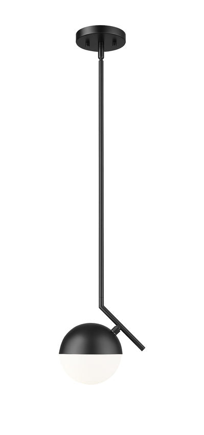 Z-Lite Realm Sphere 9" 1-Light Medium Base Matte Black Steel Matte Opal Glass Shade Pendant Lighting