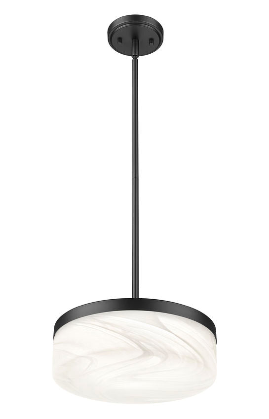 Z-Lite Renaud 13" 1-Light LED-Integrated Matte Black Steel Frame Feathered White Glass Shade Pendant Light
