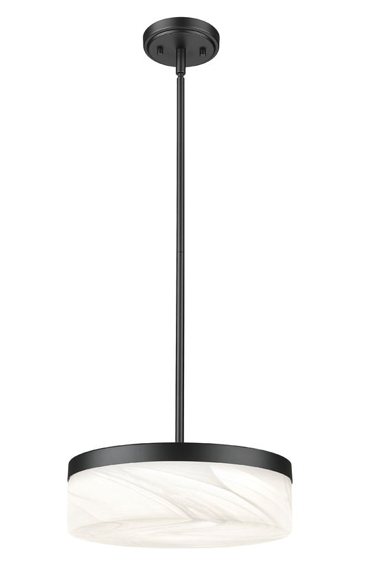 Z-Lite Renaud 13" 1-Light LED-Integrated Matte Black Steel Frame Feathered White Glass Shade Pendant Light