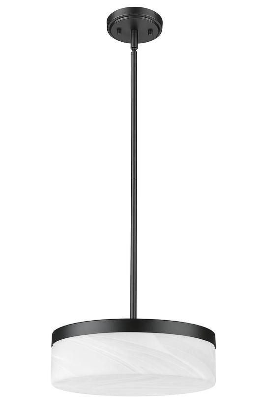 Z-Lite Renaud 13" 1-Light LED-Integrated Matte Black Steel Frame Feathered White Glass Shade Pendant Light