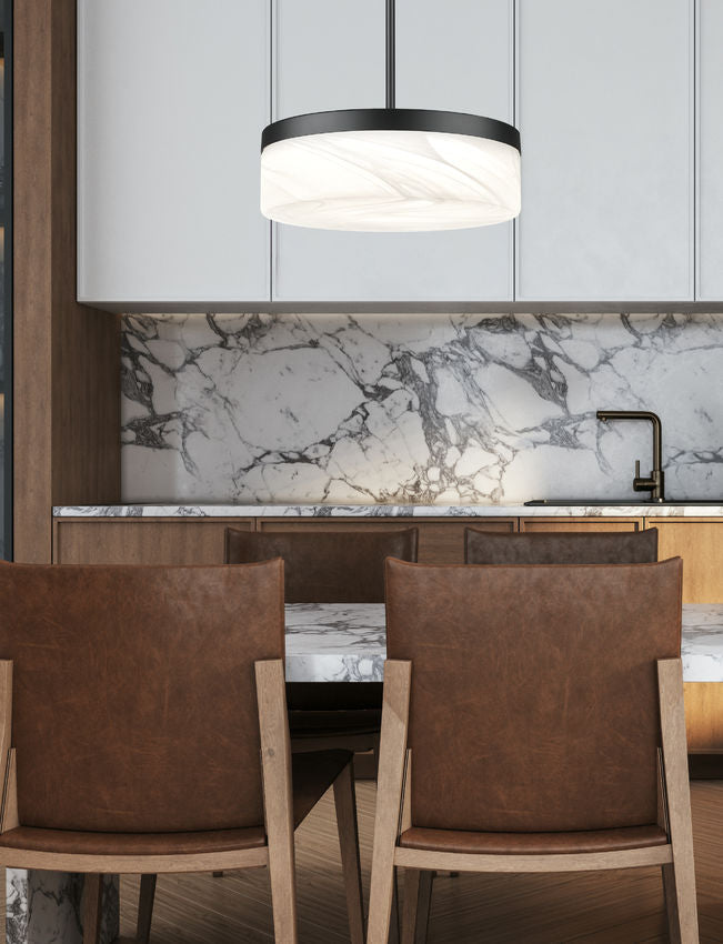 Z-Lite Renaud 13" 1-Light LED-Integrated Matte Black Steel Frame Feathered White Glass Shade Pendant Light