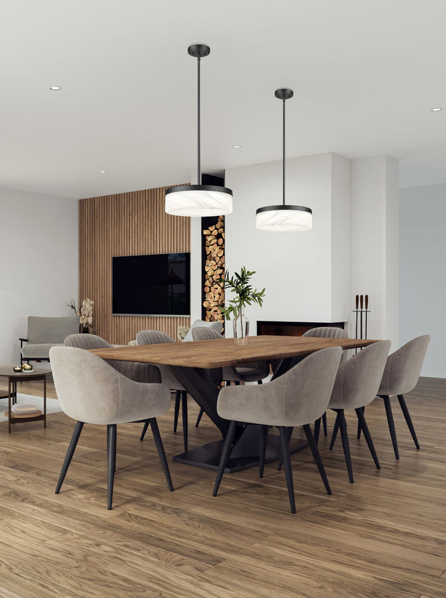 Z-Lite Renaud 13" 1-Light LED-Integrated Matte Black Steel Frame Feathered White Glass Shade Pendant Light