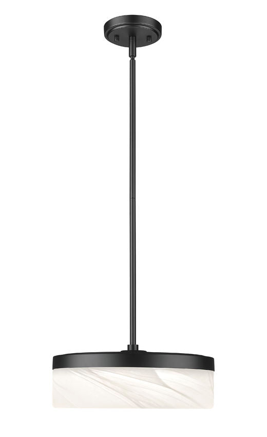 Z-Lite Renaud 13" 1-Light LED-Integrated Matte Black Steel Frame Feathered White Glass Shade Pendant Light