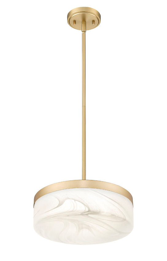 Z-Lite Renaud 13" 1-Light LED-Integrated Modern Gold Steel Frame Feathered White Glass Shade Pendant Light