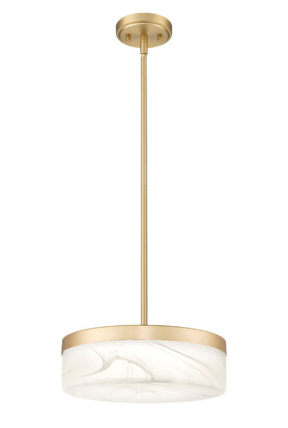 Z-Lite Renaud 13" 1-Light LED-Integrated Modern Gold Steel Frame Feathered White Glass Shade Pendant Light