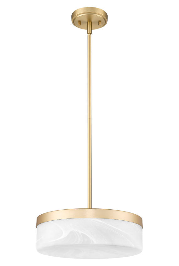 Z-Lite Renaud 13" 1-Light LED-Integrated Modern Gold Steel Frame Feathered White Glass Shade Pendant Light