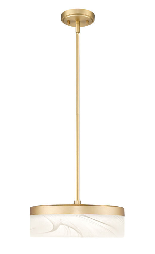 Z-Lite Renaud 13" 1-Light LED-Integrated Modern Gold Steel Frame Feathered White Glass Shade Pendant Light