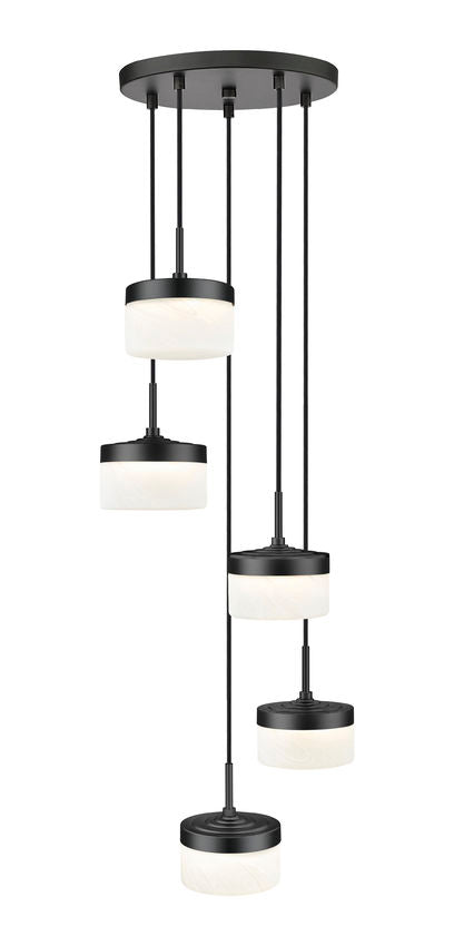 Z-Lite Renaud 16" 5-Light LED-Integrated Matte Black Steel Frame Feathered White Glass Shade Chandelier