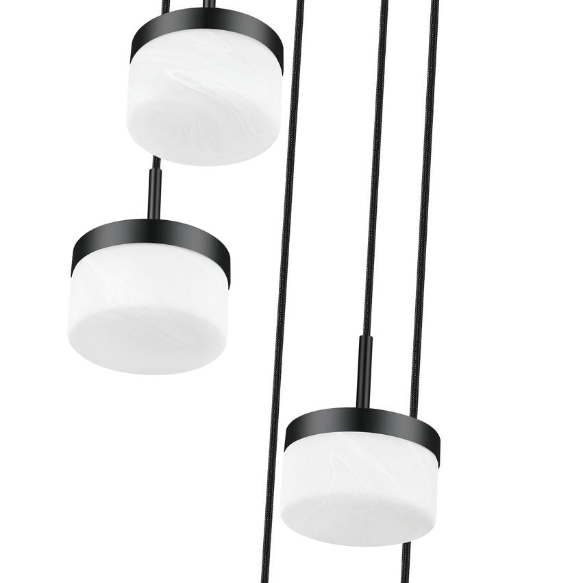 Z-Lite Renaud 16" 5-Light LED-Integrated Matte Black Steel Frame Feathered White Glass Shade Chandelier
