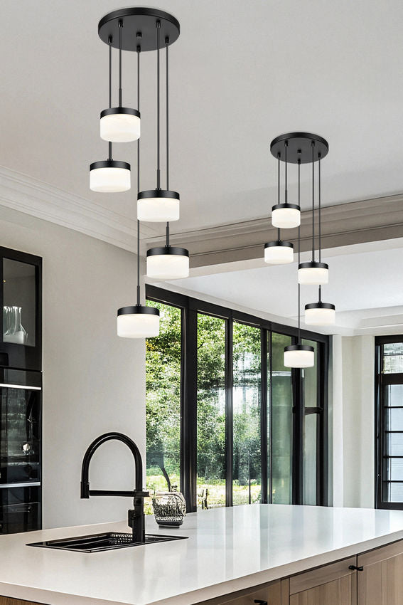 Z-Lite Renaud 16" 5-Light LED-Integrated Matte Black Steel Frame Feathered White Glass Shade Chandelier