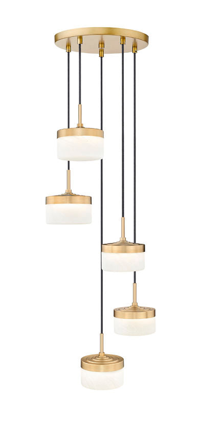 Z-Lite Renaud 16" 5-Light LED-Integrated Modern Gold Steel Frame Feathered White Glass Shade Chandelier