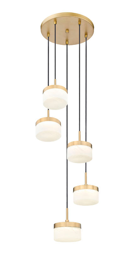 Z-Lite Renaud 16" 5-Light LED-Integrated Modern Gold Steel Frame Feathered White Glass Shade Chandelier
