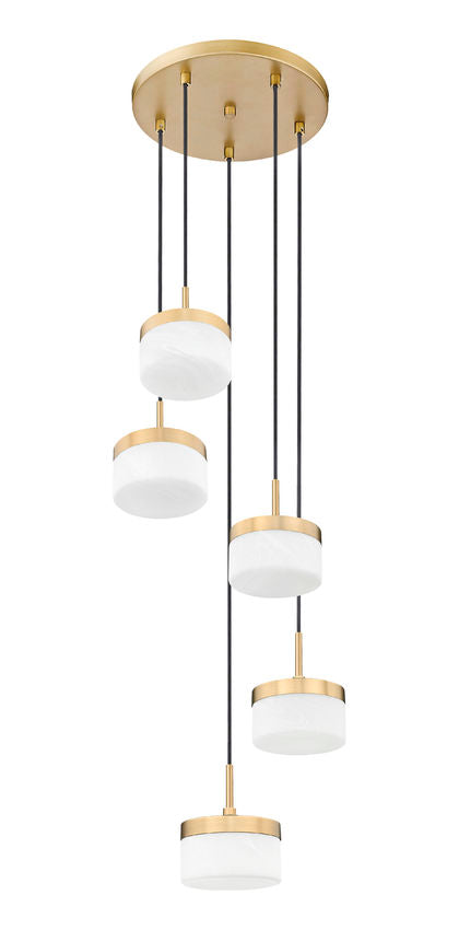 Z-Lite Renaud 16" 5-Light LED-Integrated Modern Gold Steel Frame Feathered White Glass Shade Chandelier