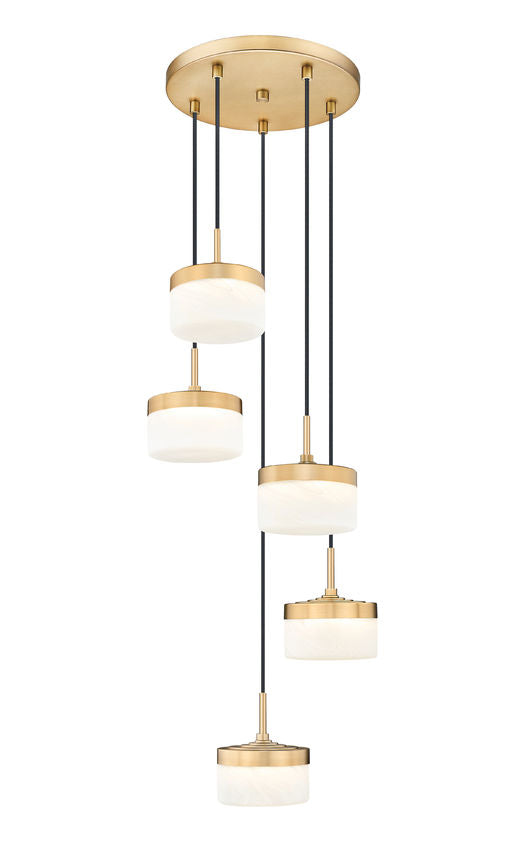 Z-Lite Renaud 16" 5-Light LED-Integrated Modern Gold Steel Frame Feathered White Glass Shade Chandelier