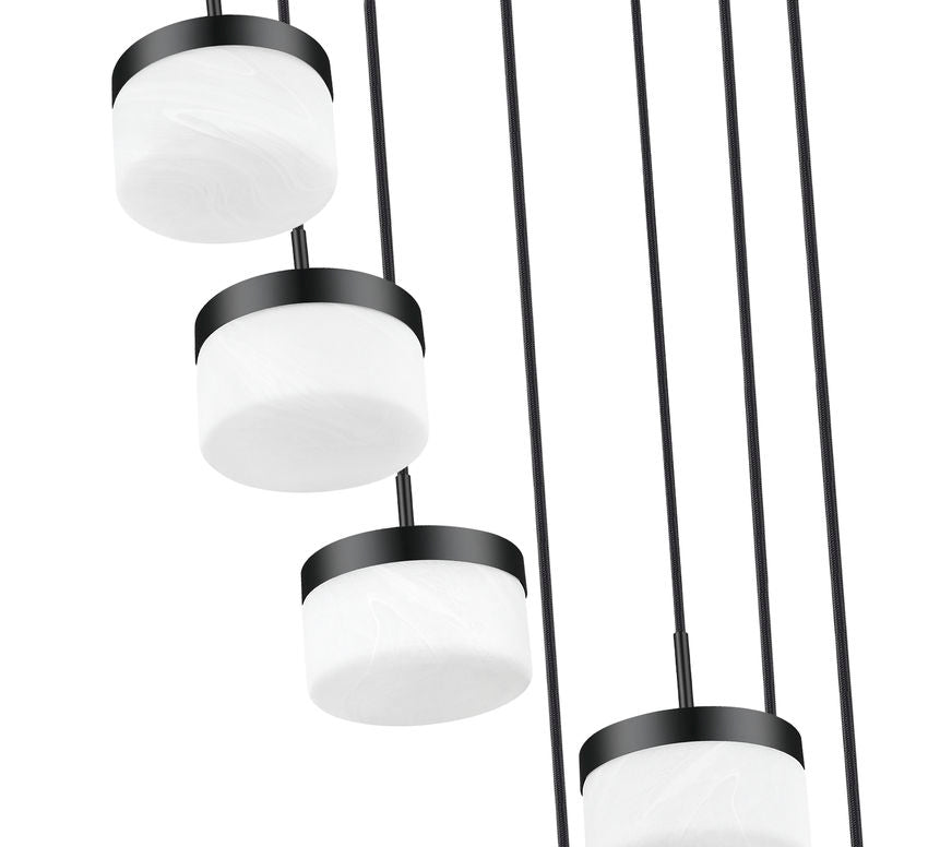 Z-Lite Renaud 21" 7-Light LED-Integrated Matte Black Steel Frame Feathered White Glass Shade Chandelier