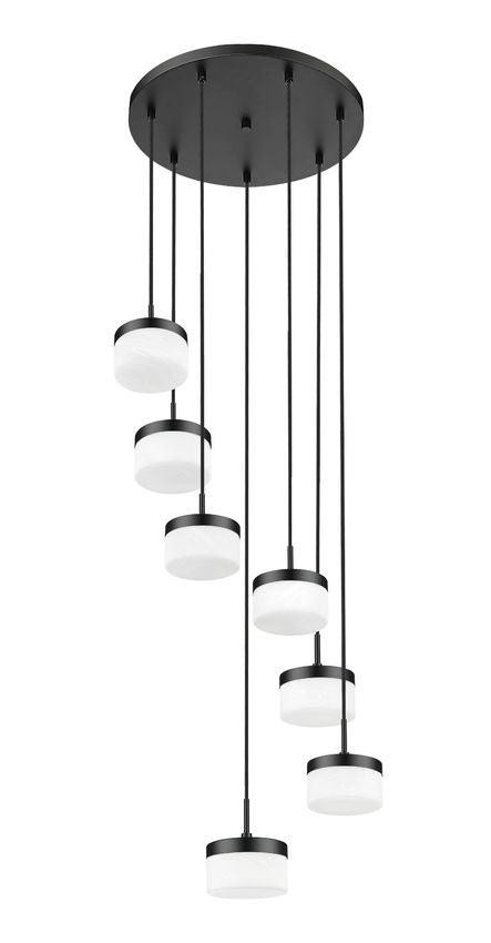 Z-Lite Renaud 21" 7-Light LED-Integrated Matte Black Steel Frame Feathered White Glass Shade Chandelier