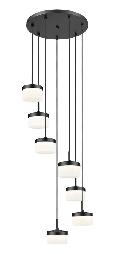 Z-Lite Renaud 21" 7-Light LED-Integrated Matte Black Steel Frame Feathered White Glass Shade Chandelier