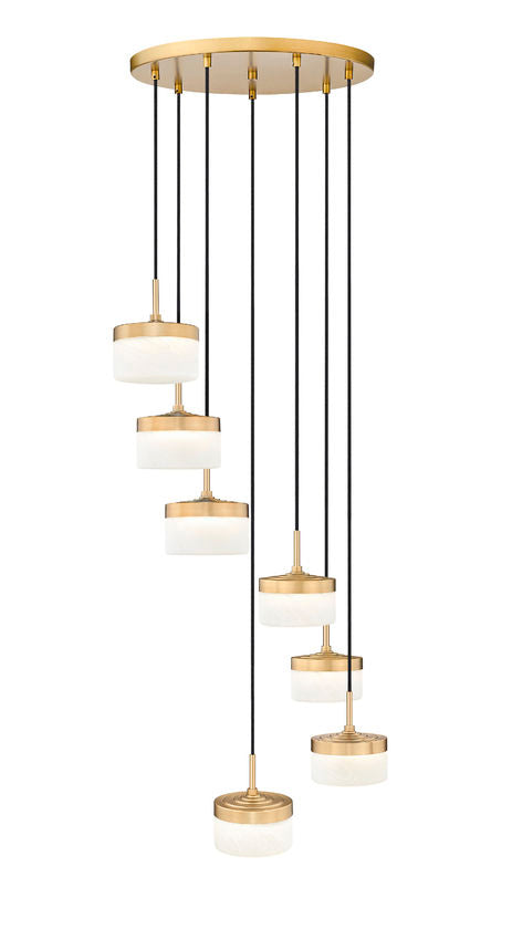 Z-Lite Renaud 21" 7-Light LED-Integrated Modern Gold Steel Frame Feathered White Glass Shade Chandelier