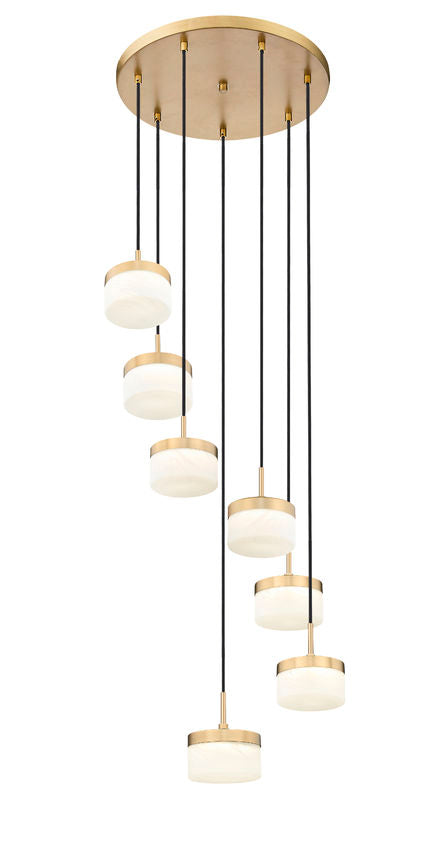 Z-Lite Renaud 21" 7-Light LED-Integrated Modern Gold Steel Frame Feathered White Glass Shade Chandelier
