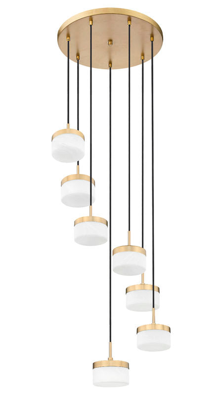 Z-Lite Renaud 21" 7-Light LED-Integrated Modern Gold Steel Frame Feathered White Glass Shade Chandelier