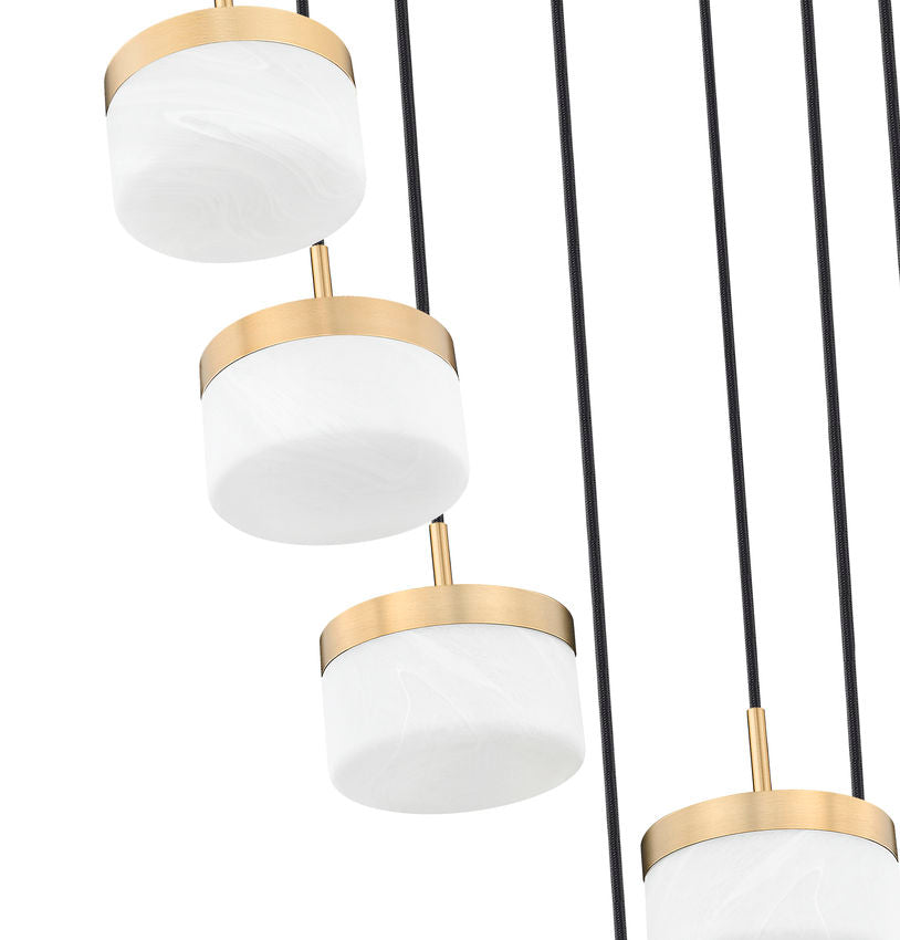 Z-Lite Renaud 21" 7-Light LED-Integrated Modern Gold Steel Frame Feathered White Glass Shade Chandelier