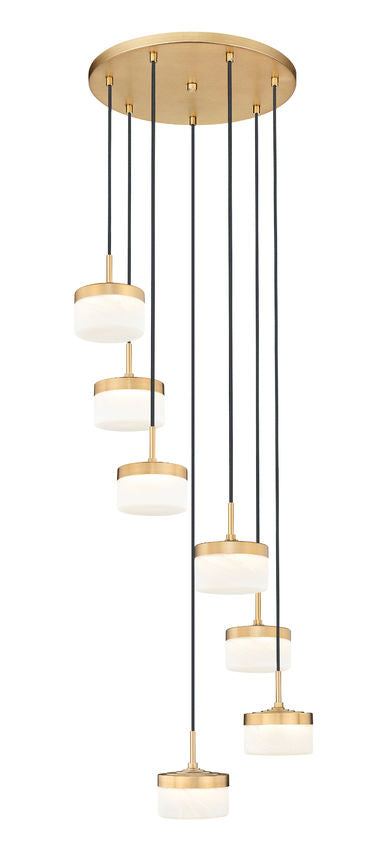 Z-Lite Renaud 21" 7-Light LED-Integrated Modern Gold Steel Frame Feathered White Glass Shade Chandelier