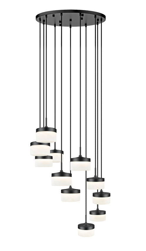 Z-Lite Renaud 28" 11-Light LED-Integrated Matte Black Steel Frame Feathered White Glass Shade Chandelier