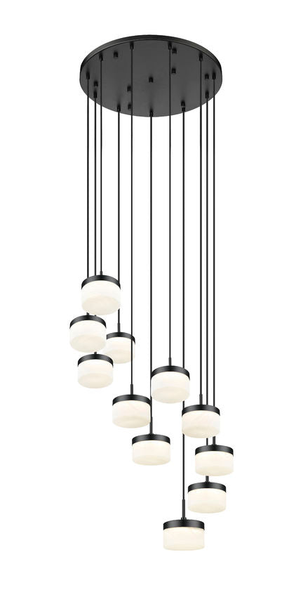 Z-Lite Renaud 28" 11-Light LED-Integrated Matte Black Steel Frame Feathered White Glass Shade Chandelier