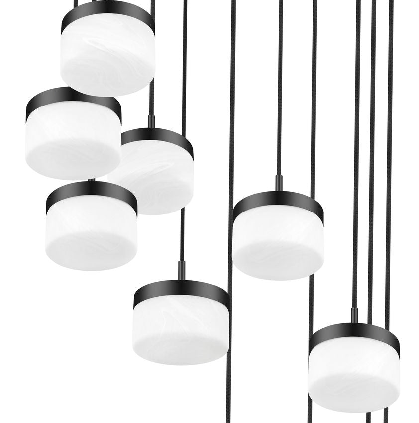 Z-Lite Renaud 28" 11-Light LED-Integrated Matte Black Steel Frame Feathered White Glass Shade Chandelier