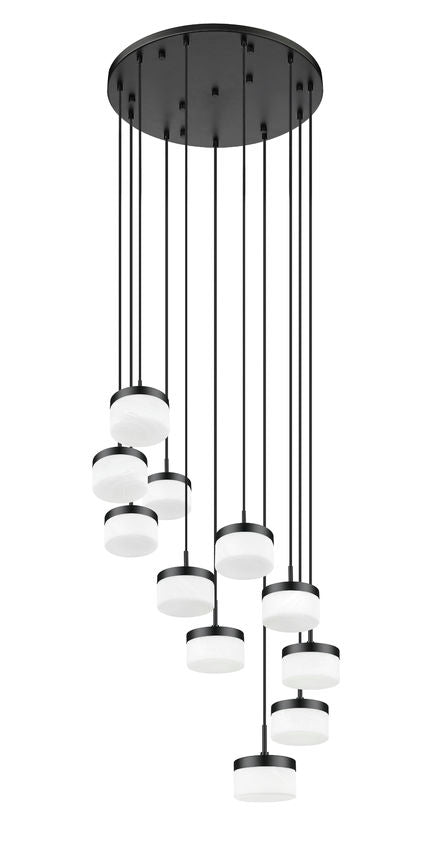 Z-Lite Renaud 28" 11-Light LED-Integrated Matte Black Steel Frame Feathered White Glass Shade Chandelier