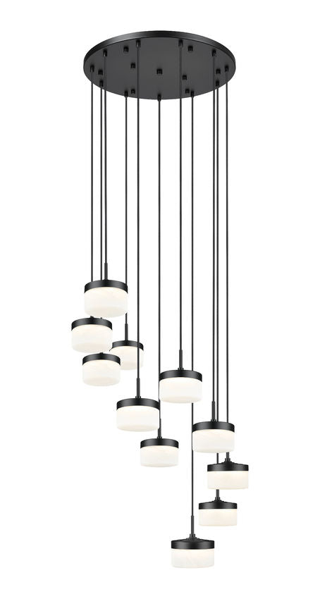 Z-Lite Renaud 28" 11-Light LED-Integrated Matte Black Steel Frame Feathered White Glass Shade Chandelier
