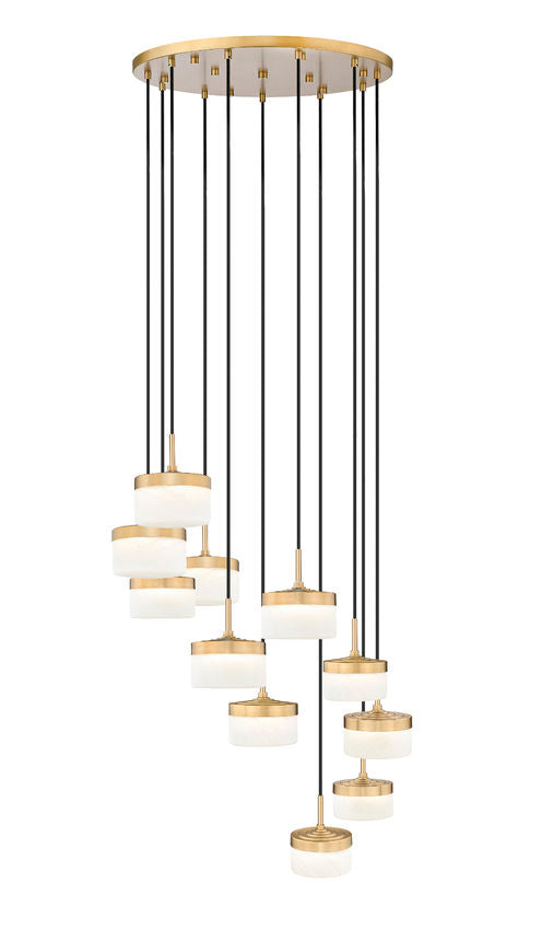 Z-Lite Renaud 28" 11-Light LED-Integrated Modern Gold Steel Frame Feathered White Glass Shade Chandelier
