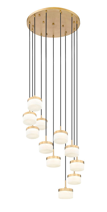Z-Lite Renaud 28" 11-Light LED-Integrated Modern Gold Steel Frame Feathered White Glass Shade Chandelier