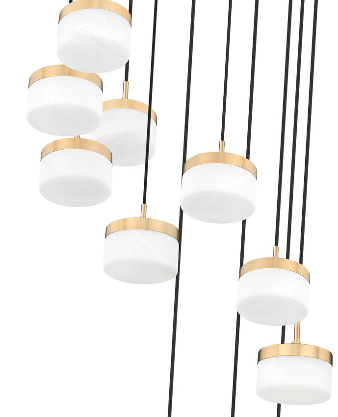 Z-Lite Renaud 28" 11-Light LED-Integrated Modern Gold Steel Frame Feathered White Glass Shade Chandelier