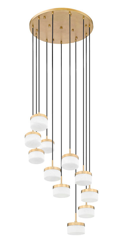 Z-Lite Renaud 28" 11-Light LED-Integrated Modern Gold Steel Frame Feathered White Glass Shade Chandelier