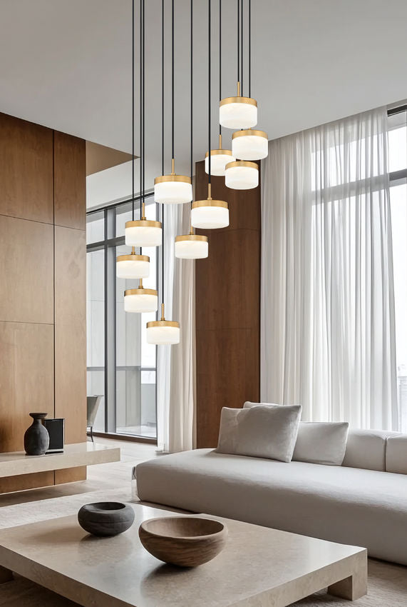 Z-Lite Renaud 28" 11-Light LED-Integrated Modern Gold Steel Frame Feathered White Glass Shade Chandelier
