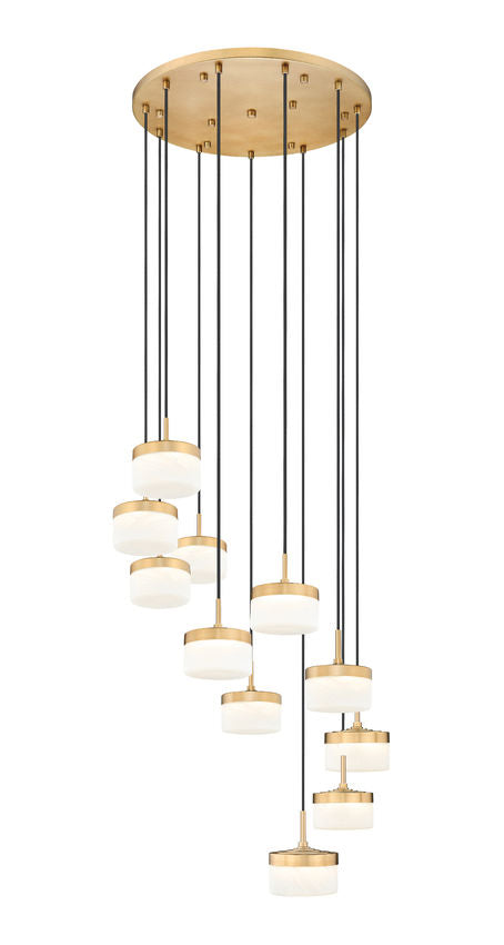 Z-Lite Renaud 28" 11-Light LED-Integrated Modern Gold Steel Frame Feathered White Glass Shade Chandelier