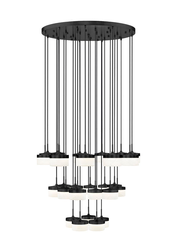 Z-Lite Renaud 41" 27-Light LED-Integrated Matte Black Steel Frame Feathered White Glass Shade Chandelier
