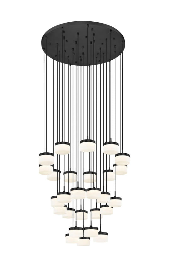 Z-Lite Renaud 41" 27-Light LED-Integrated Matte Black Steel Frame Feathered White Glass Shade Chandelier