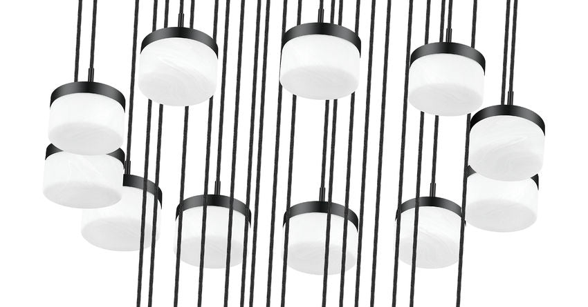 Z-Lite Renaud 41" 27-Light LED-Integrated Matte Black Steel Frame Feathered White Glass Shade Chandelier